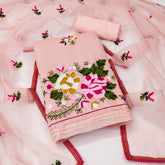 Pink embroidered Silk Unstitched suit set for engagement
